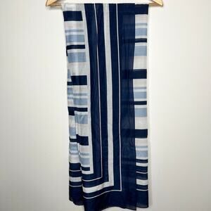 Cuyana Large Navy Blue Light Blue Pink Grey Striped Cotton/Silk Scarf Italy